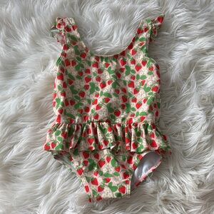 Strawberry Print Ruffled Swimsuit - baby Boden